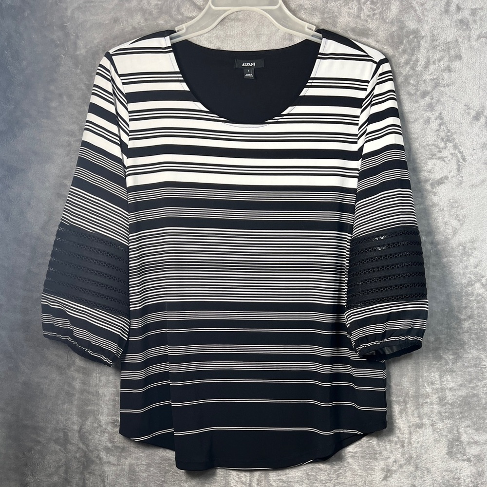Alfani Women's Black and White Striped Top